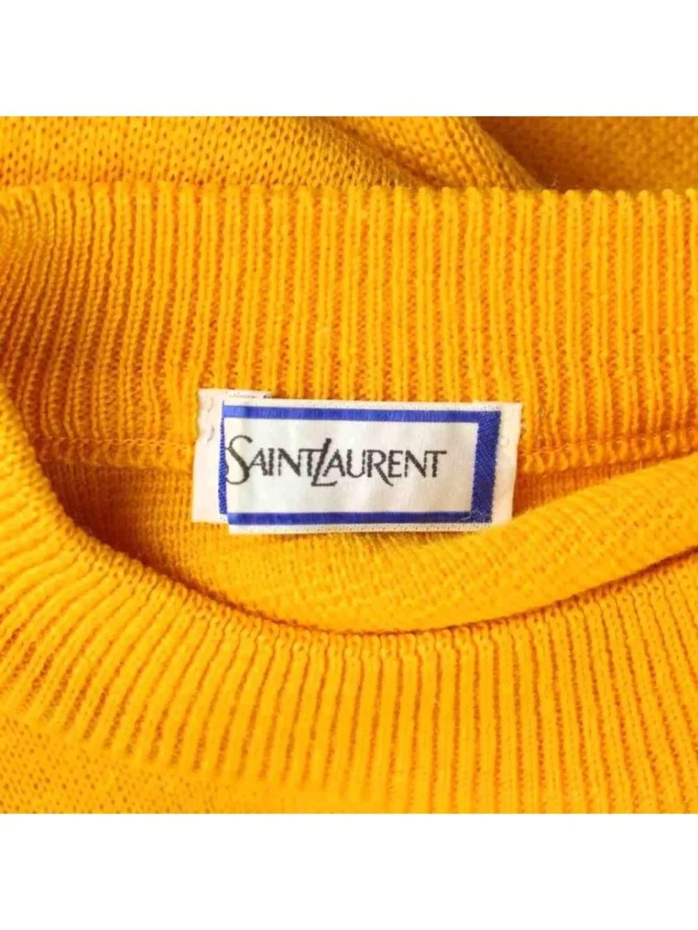 Saint Laurent Knit Sweater Wool Shoulder Pad M Yellow Geometric Pattern Long